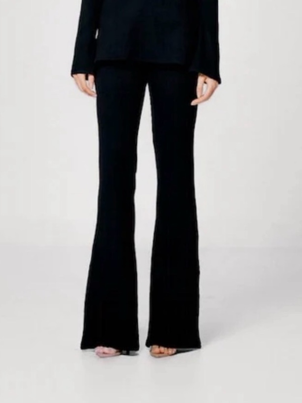 SANS FAFF Rachel Enviro Ribbed Knit Flare Pants Black Small